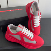 PRADA 26S AMERICA CUP SNEAKERS IN RED SOFT RUBBER AND BIKE FABRIC
