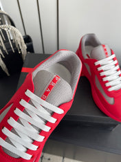 PRADA 26S AMERICA CUP SNEAKERS IN RED SOFT RUBBER AND BIKE FABRIC
