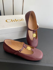 CHLOÉ 26S MARY JANE SHOES IN DARK RED CALFSKIN