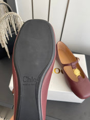 CHLOÉ 26S MARY JANE SHOES IN DARK RED CALFSKIN
