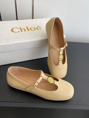 CHLOÉ 26S MARY JANE SHOES IN BEIGE CALFSKIN