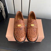 MIUMIU 26S PENNY LOAFERS IN BROWN COGNAC CALFSKIN CROCODILE EMBOSSING