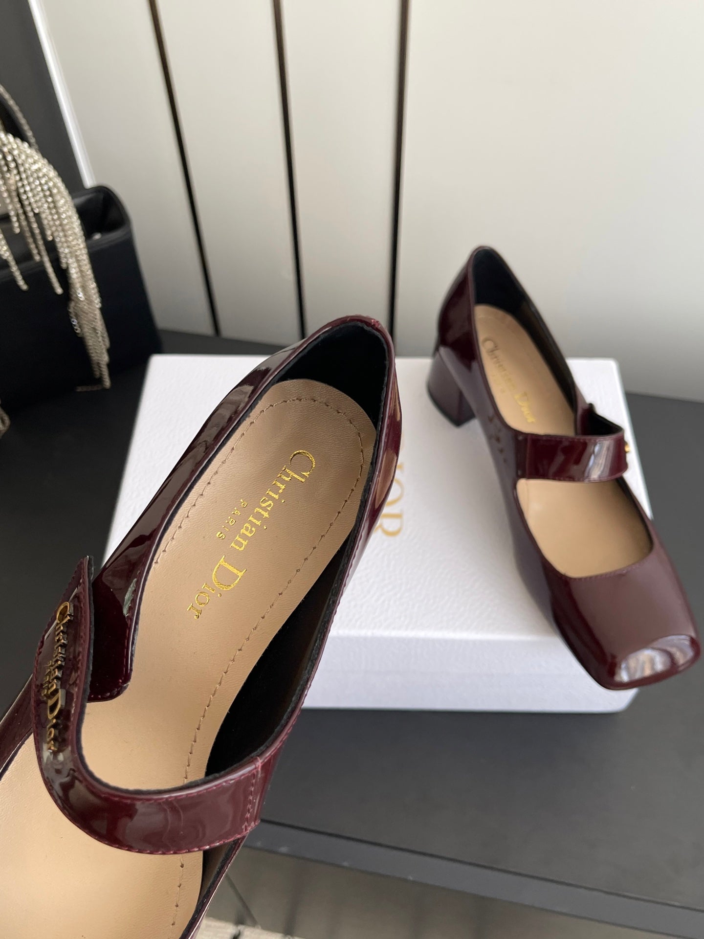 DIOR 26S MARY JANE 45 MM IN DARK RED GLOSSY CALFSKIN