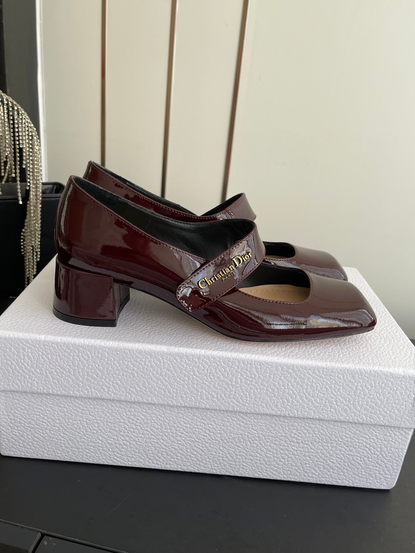 DIOR 26S MARY JANE 45 MM IN DARK RED GLOSSY CALFSKIN