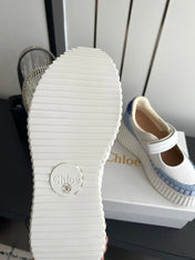 CHLOE 26S MARY JANE SNEAKERS IN WHITE CALFSKIN MIX LIGHT BLUE SUEDE