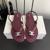 CELINE 26S THONG SANDALS IN DARK RED CALFSKIN