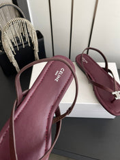 CELINE 26S THONG SANDALS IN DARK RED CALFSKIN