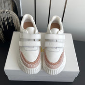 CHLOE 26S PLATFORM SNEAKERS IN WHITE AND LIGHT PINK CALFSKIN