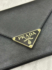 PRADA 25S SAFFIANO SHOULDER BAG 21 IN BLACK CALFSKIN GOLD HARDWARE