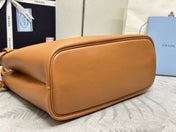 PRADA 25S BUCKLE MEDIUM HANDBAG 35 IN DARK CARAMEL CALFSKIN GOLD HARDWARE