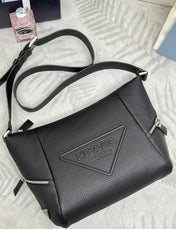 PRADA 25S SHOULDER STRAP BAG 26 IN BLACK CALFSKIN SILVER HARDWARE