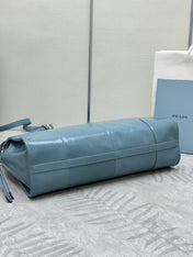 PRADA 25S BONNIE LARGE HANDBAG 38 IN LIGHT BLUE GLOSSY CALFSKIN GOLD HARDWRE