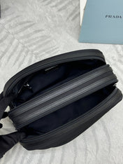 PRADA 25S MEDIUM CLUTCH BAG 26 IN BLACK NYLON SILVER HARDWARE