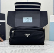 PRADA 25S MEDIUM CLUTCH BAG 26 IN BLACK NYLON SILVER HARDWRE