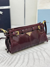 PRADA 25S BONNIE SMALL SHOULDER BAG 26 IN BURGUNDY GLOSSY CALFSKIN GOLD HARDWRE