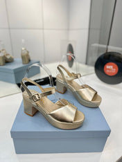 PRADA 26S HEELED SANDALS 70MM IN GOLD CALFSKIN