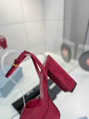 PRADA 26S HEELED SANDALS 115MM IN BURGUNDY RED SUEDE