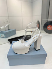 PRADA 26S HEELED SANDALS 115MM IN WHITE CALFSKIN