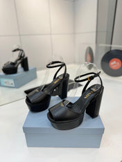PRADA 26S HEELED SANDALS 115MM IN BLACK CALFSKIN