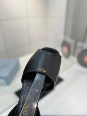 PRADA 26S HEELED SANDALS 115MM IN BLACK CALFSKIN