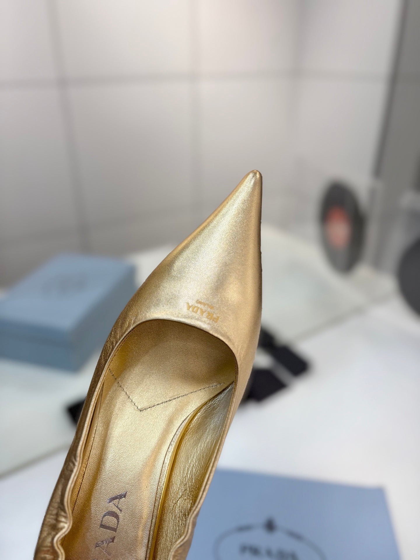PRADA 26S PUMPS 55MM IN GOLD CALFSKIN