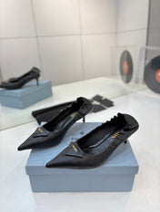 PRADA 26S PUMPS 55MM IN BLACK CALFSKIN WITH LOGO