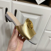 GUCCI 26S BLONDIE SLIPPERS IN GOLD AND SILVER CALFSKIN