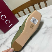 GUCCI 26S FLAT MULES IN GREEN CANVAS