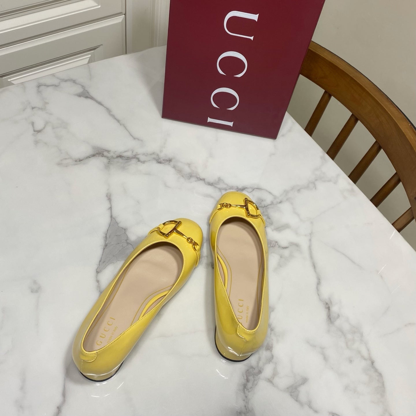 GUCCI 26S HORSEBIT BALLET FLATS IN YELLOW CALFSKIN