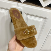 GUCCI 26S HORSEBIT MULES IN BROWN SHEARLING
