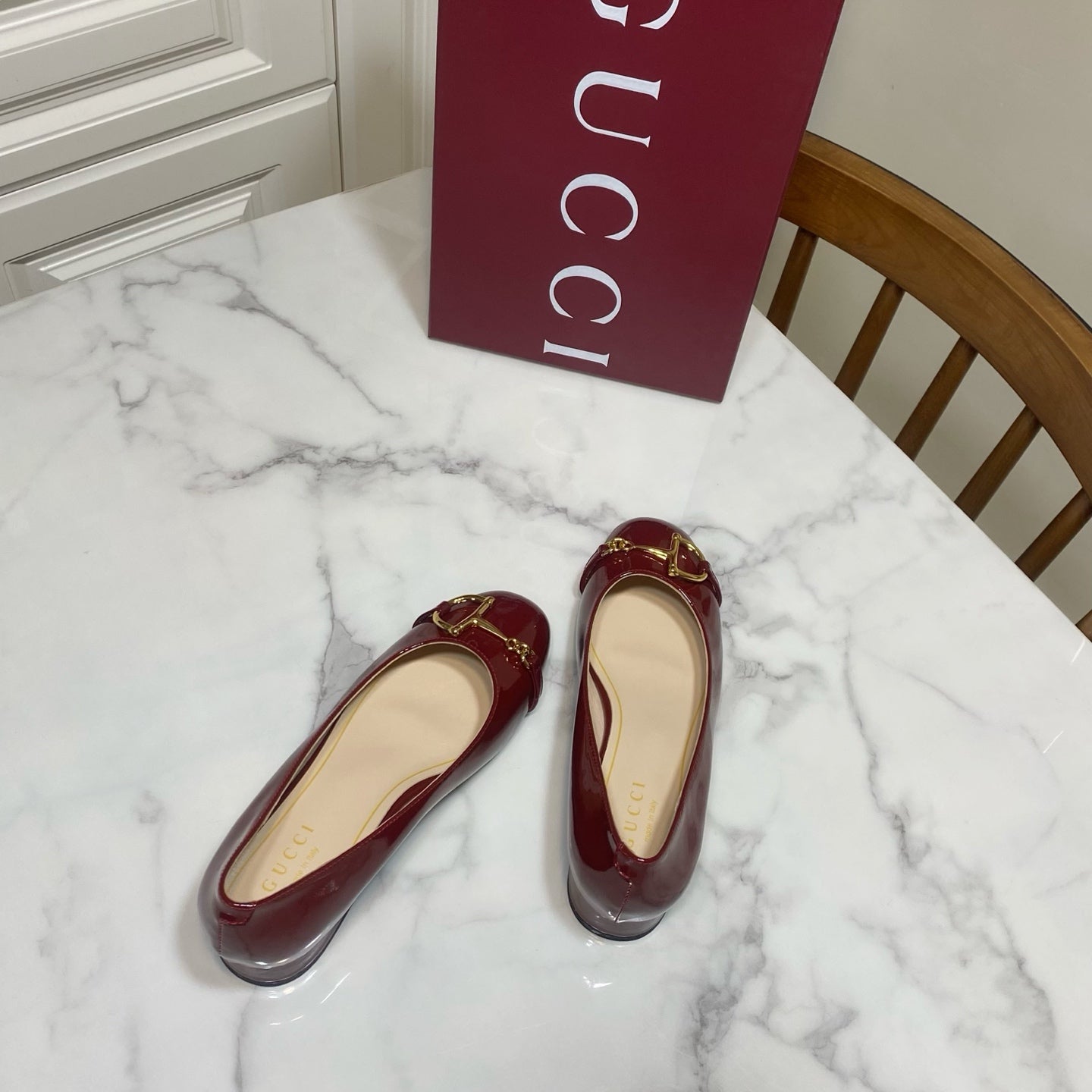 GUCCI 26S HORSEBIT BALLET FLATS IN DARK RED CALFSKIN