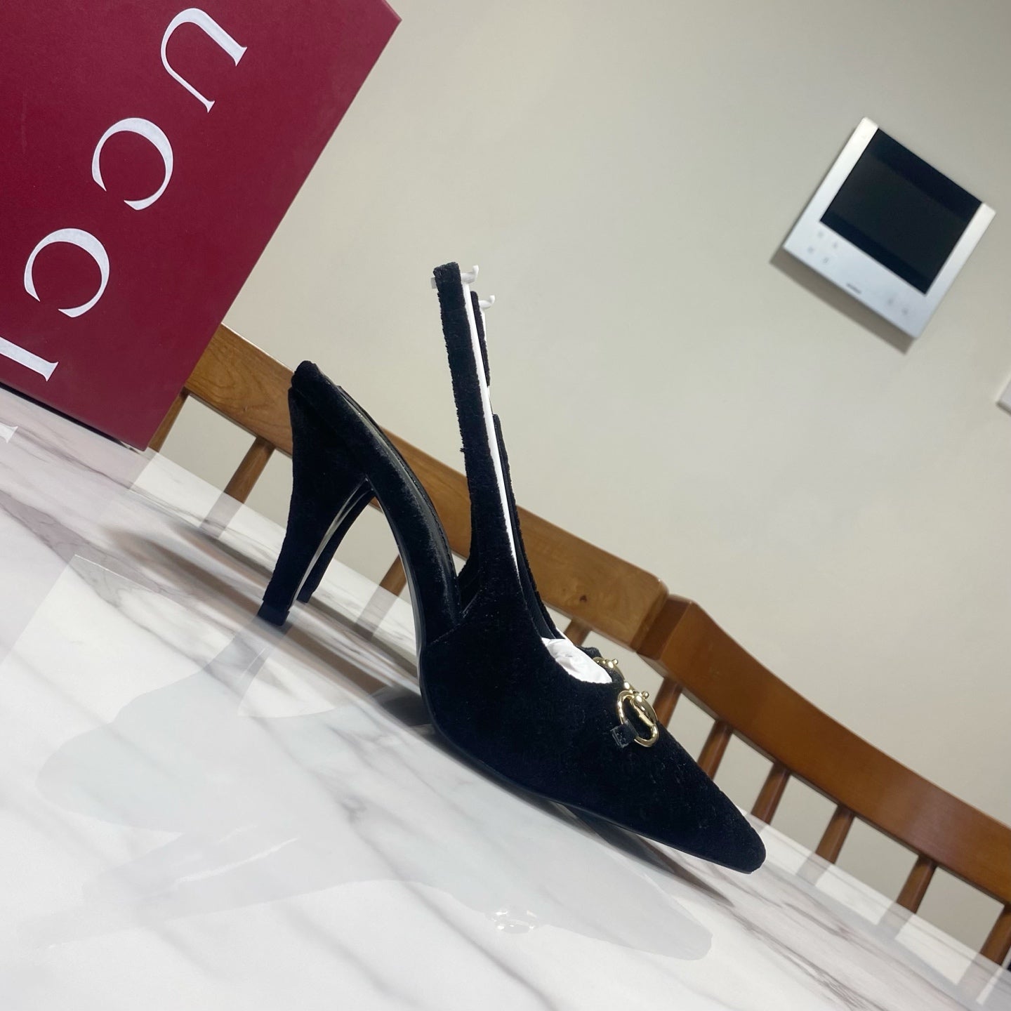 GUCCI 26S SLINGBACK HEELS 85 MM IN BLACK VELVET