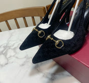 GUCCI 26S SLINGBACK HEELS 85 MM IN BLACK VELVET