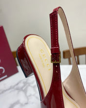 GUCCI 26S SLINGBACK FLATS IN DARK RED CALFSKIN