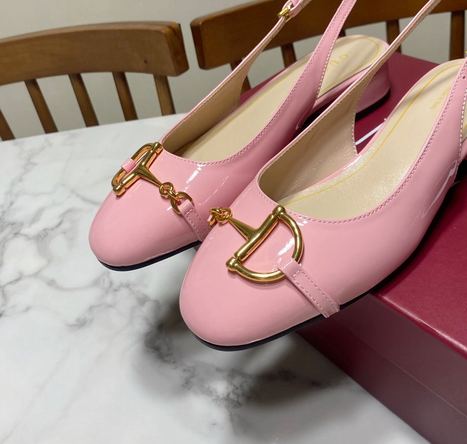 GUCCI 26S SLINGBACK FLATS IN PINK CALFSKIN