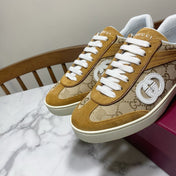 GUCCI 26S SNEAKER IN BEIGE CANVAS AND BROWN SUEDE