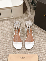 ALAIA SANDAL IN WHITE CALFSKN AND FILM WITH CRYSTAL
