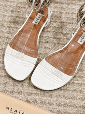 ALAIA SANDAL IN WHITE CALFSKN AND FILM WITH CRYSTAL