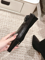 HILONA 6 CM ANKLE BOOTS IN BLACK CALFSKIN AND SUEDE