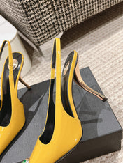 DUNE HIGH 10 CM SLINGBACK PUMPS IN CLASSIC YELLOW PATENT LEATHER WITH CRYSTAL