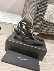 HIGH-HEELED SLINGBACKS SANDAL 7 CM IN BLACK SILK
