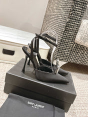 AIMÉE HIGH 75 MM SLINGBACK PUMPS IN BLACK SATIN WITH CRYSTAL