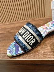 DIOR 26S SLIDE SANDALS IN MULTICOLOR BUTTERFLY PRINT LOGO STRAP