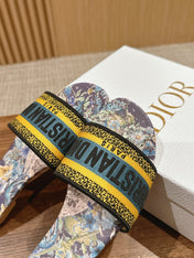 DIOR 26S SLIDE SANDALS IN PURPLE FLORAL MULTICOLOR LOGO STRAP