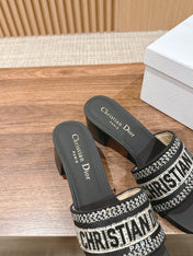 DIOR 26S D-CLUB EMBROIDERED HEELED SLIDES IN BLACK