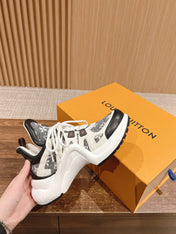 LV ARCHLIGHT SNEAKER IN WHITE MIX BLACK CALFSKIN AND MONOGRAM DENIM