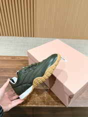 RUNNING SNEAKERS IN ARMY GREEN LAMBSKIN AND FABRIC ANTI-SLIP RUBBER SOLE