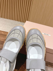 BALLET SHOES IN GRAY LAMBSKIN AND FABRIC ANTI-SLIP RUBBER SOLE