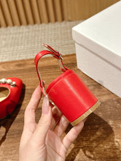DIOR HIGH SLINGBACK 55 MM 25S IN RED LAMBSKIN PEARL DETAILING