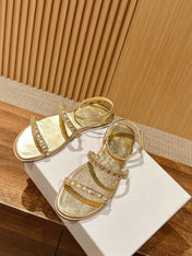 DIOR TWO-STRAP RHINESTONE SANDALS IN GOLD LAMBSKIN